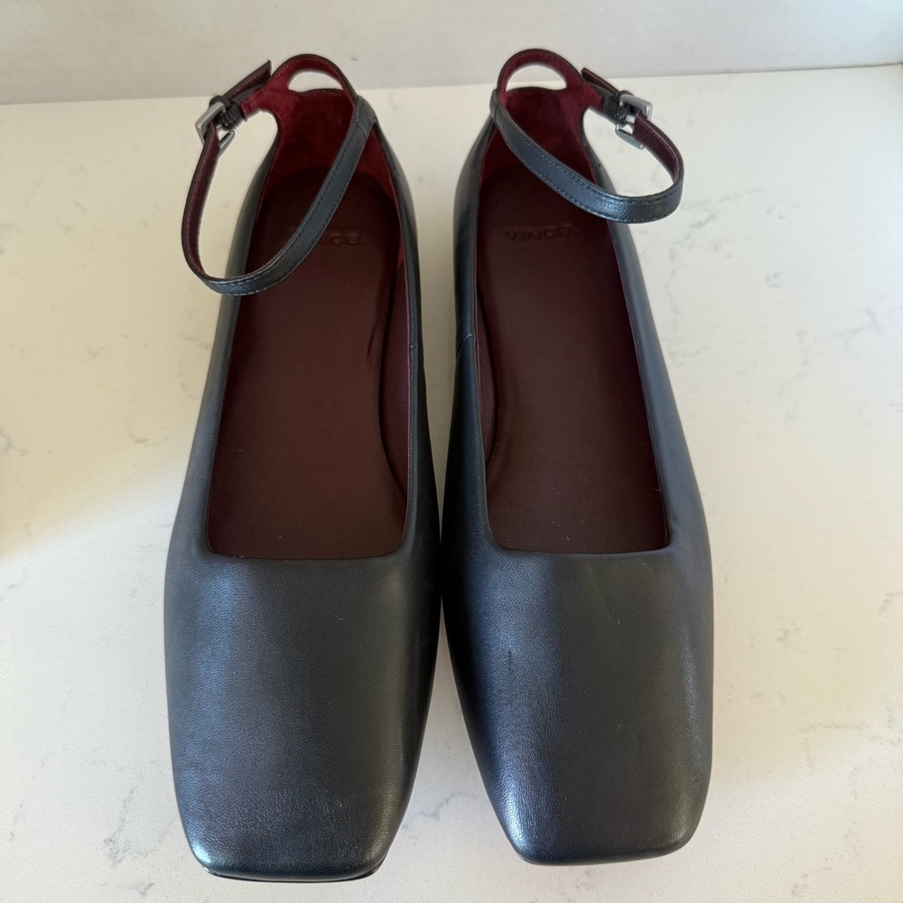Vince Cassie Square-Toe Leather Flats – Black – Size 6 (New, No Box) - Picture 2 of 4